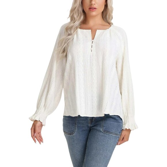 Frye Textured Long Sleeved Peasant Top - Salt Breeze (Cream) - XL - Picture 1 of 12